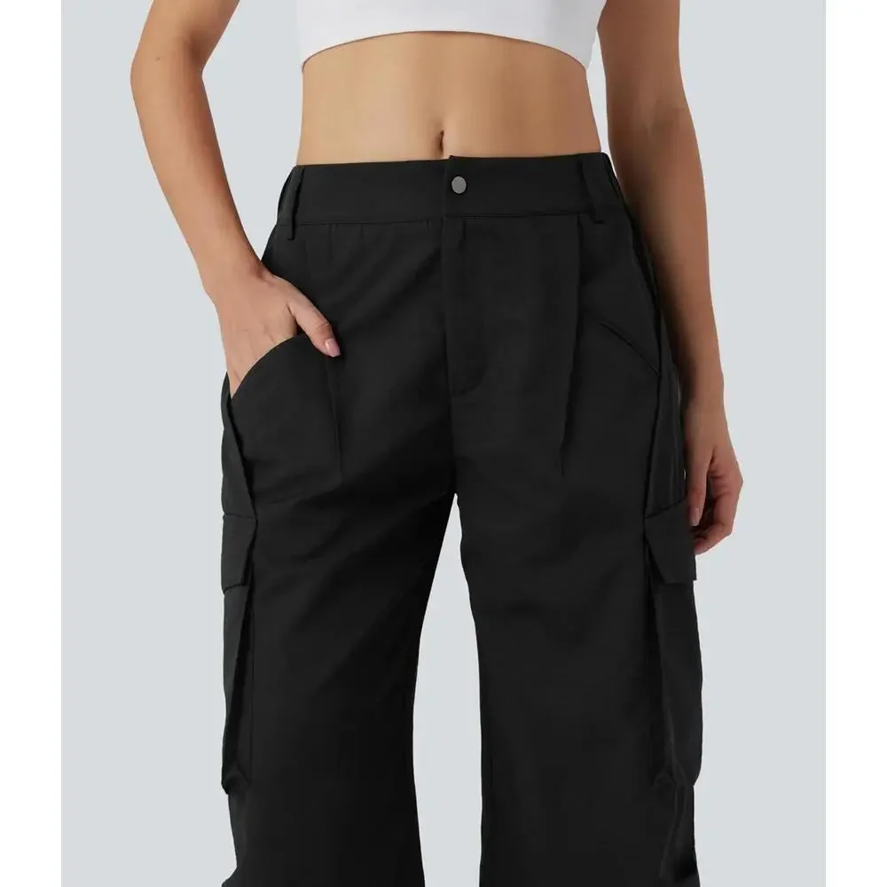 NWT Halara Mid Rise Button Zipper Wide Leg Cargo Pants - Medium - Picture 4 of 8